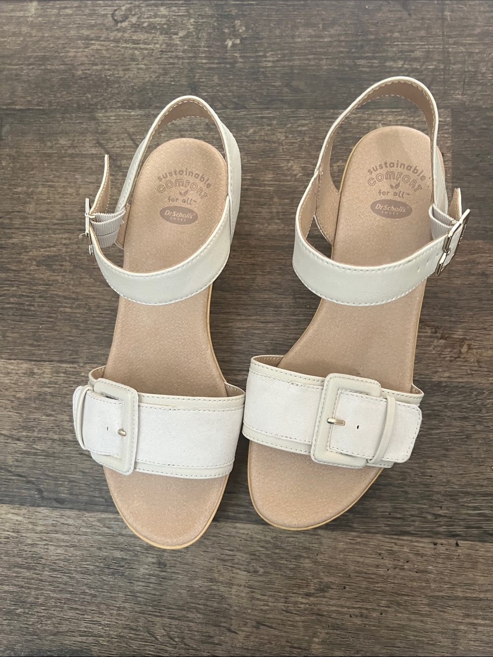 Dr. Scholl's Women's Cream Open-Toe Buckle Strap Sandals